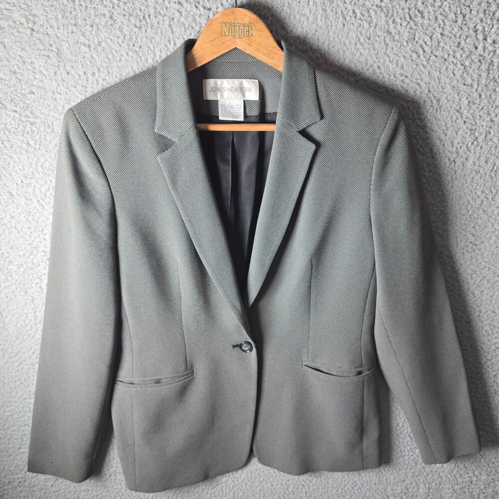 Jones New York Blazer Gray 10 Micro Houndstooth Tailored Textured Minimalist